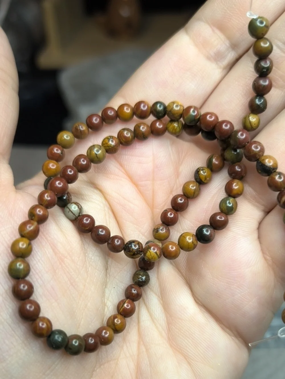 #2- 4mm Natural Red Creek Jasper Smooth Beads 14inch Strand